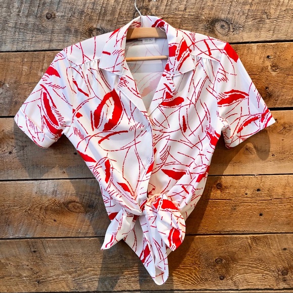 Vintage Tops - Vintage | Abstract Botanical Print Button-down Tee